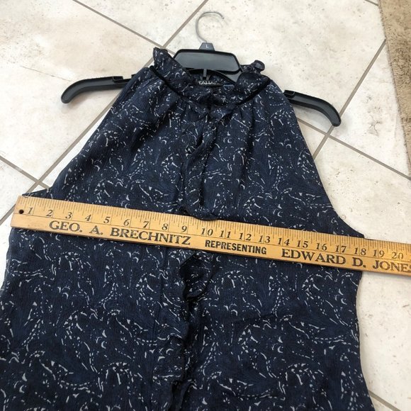 Tahari womens silk lined ruffle neck button front tank top blue medium - Picture 5 of 6